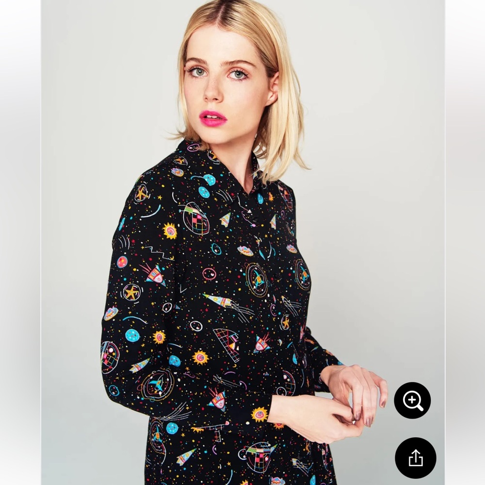 & Other Stories Black Midi Dress with Colorful Space Print - Picture 3 of 12